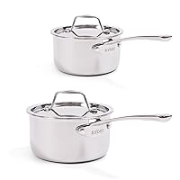 Stainless Steel Saucepan Bundle - 4 Quart & 1.8 Quart, Tri-Ply, Aluminum Core, Oven Safe, Professional Grade Non-Stick Cooking Pot with Lid - Polished Stainless Steel