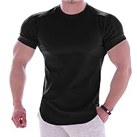 Quick Dry Basic Tops for Mens, Muscle Fit Short Sleeve Athletic Tees Round Neck Slim Stretchy Blouse Training Sport Tunics