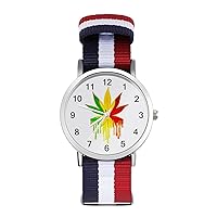 Color Painting Weed Nylon Watch Adjustable Wrist Watch Band Easy to Read Time with Printed Pattern Unisex