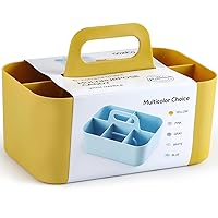 Multiuse Caddy Organizer with Handle - Stackable Plastic Bin Basket - Divided Storage Tote Holder for Art Craft Supplies, Makeup, Bathroom, Shower, Cleaning, Kitchen, Office, Dorm, Desktop - Yellow