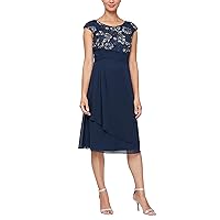 Alex Evenings Women's Short Sleeveless A-line Dress with Embroidered Empire Bodice