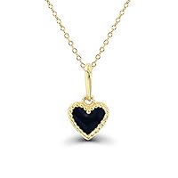 10K Yellow Gold Bead Framed Heart in Black Enamel 18