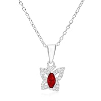 Halo Butterfly Pendant in Sterling Silver with Simulated Garnet January CZ Birthstone with 18