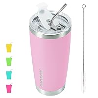 20 oz Insulated Tumblers Stainless Steel Coffee Mug Tumbler Cups With Lid And Straw,Light Pink
