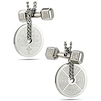 Shields of Strength Men's Stainless Steel Weight Plate and Dumbbell Pendant Necklace Bible Verse for Weightlifters Christian Jewelry Gifts Chain