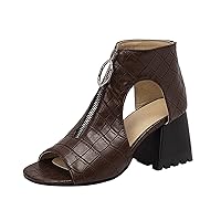 Summer House Sandals Women Hollow Open Toe Thick High Heeled Front Zipper Roman Sandals Shiny Sandals for Women