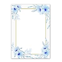 30 Blank Thank You Cards Invitations Notes Floral Blue Gold + 30 White Envelopes