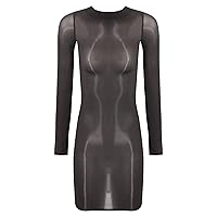 ACSUSS Women Glossy Mesh Sheer Bodycon Mini Dress High Stretchy Transparent Slim Fitted Dresses
