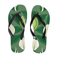 Vantaso Slim Flip Flops for Women White Green Anthurium Flowers Yoga Mat Thong Sandals Casual Slippers