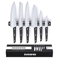 CAROTE 14 Pieces Knife Set with Wooden Block Stainless Steel Knives  Dishwasher Safe with Sharp Blade Ergonomic Handle Forged Triple Rivet-Pearl  White 