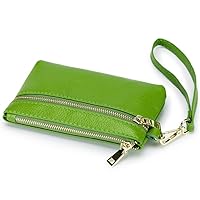 Simple Female Long Clutch Card Bag Storage Bag Mini Women Creative Small Ultra-Thin Leather First Layer Cowhide Wallet Coin Purse with Wristlet Wrist Strap, Green, Small, Modern