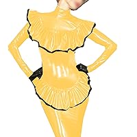 Women Sexy Ruffles Leather PVC Evening Night Out Party Package Hip Event Dress (Small,Yellow,Small)