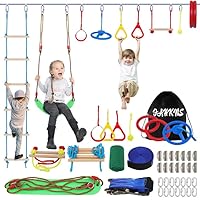 Ninja Warrior Obstacle Course for Kids, 55 FT Durable Slackline with 13 Obstacles-Swings, Monkey Bars, Arm Trainers and More, Weatherproof Outdoor Obstacle Course for Backyard, Gym, Field，3+ Years Old