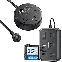 Flat Plug Extension Cord 15 Ft,Power Strip with USB Ports Power Strip with 4 USB Ports, Wall Mount Charging for Home Office, Dorm Room and Nightstand-Black
