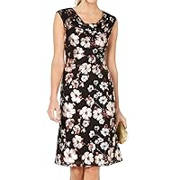 Connected Apparel Womens Black Floral Sleeveless Cowl Neck Midi Wear to Work Sheath Dress 12