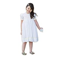 Special Occasion Flower Girls Hand Smocked White Easter Dress Yellow Ribbon