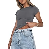 Women's Sexy Short Sleeve Crop Top Casual Slim Fit Crew Neck Tee Basic Skinny Tshirts