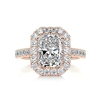 Solid Gold Handmade Engagement Rings 3 CT Radiant Cut Moissanite Diamond Halo Bridal Wedding Ring for Anniversary Propose Gift (10K Solid Rose Gold)