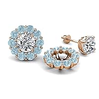 Round Aquamarine 1.60 ctw Halo Jackets for Stud Earrings in 14K Gold