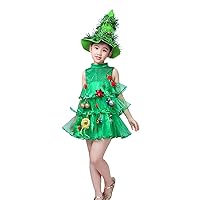 christmas dress Toddler Kids Baby Girls Christmas Tree Costume Dress Tops Party Vest+Hat Outfits
