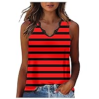 Women's Tanks & Camis Lace Pacthwork Stripes Colorblock Crop Tops Sleeveless Slim Fitted Basic Office Vest Top