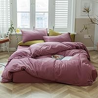 AMWAN Solid Purple Duvet Cover Queen Pale Mauve Solid Color Bedding Set Jersey Knit Cotton Comforter Cover Hotel Quality Solid Purple Comforter Cover for Kids Girl Women 1 Duvet Cover 2 Pillowcases