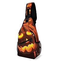 Chest Bag Sling Bag for Men Women Scary Pumpkin Lantern Sport Sling Backpack Lightweight Shoulder Bag for Travel