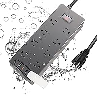 Outdoor Power Strip Weatherproof. Waterproof Surge Protector 8 Outlets, PD 20W Fast Charing Port and 2 USB Port, 6FT Extension Cord, Outdoor Surge Protector Power Strip ​for Home,Office