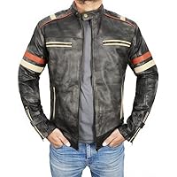 Spazeup Cafe Racer Jacket Vintage Motorcycle Retro Moto Distressed Leather Jacket | Distressed Motorcycle Jacket Men