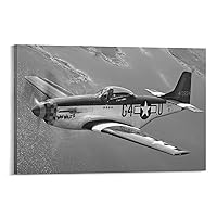 P-51 Mustang Fighter World War II Retro Military Aircraft Art Black And White Creative Decorative Po Canvas Wall Art Prints for Wall Decor Room Decor Bedroom Decor Gifts 16x24inch(40x60cm) Frame-sty