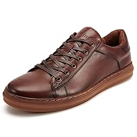 Arkbird Mens Casual Oxford Flat Sneaker Shoe Coffee Brown Leather Upper Fashion Low Top Slip On Walking Shoes for Men Size 9.5