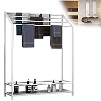Metal Free Standing Bath Towel Rack with Stainless Steel Towel Bars and Storage Shelf Tier Towel Holder Stand for Bathroom Kitchen/White/80 X 25 X 120Cm