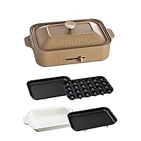 BRUNO Bruno Compact Hot Plate, Main Body, 4 Types of Plates (Takoyaki, Ceramic Coated Pot, Flat/Grill), Ginger Brown, Stylish, Cute, 1, Lid, 1,200 W, Temperature Adjustment, Easy to Clean, For 1