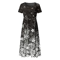XJYIOEWT Floral Spring Dresses for Women 2024 Short, Women Summer Casual Short Sleeve Floral Printed Crew Neck Loose Dr