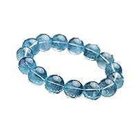 15mm Top Natural Blue Ice Topaz Crystal Rare Clear Round Beads Women Men Fashion Bracelet AAAAA
