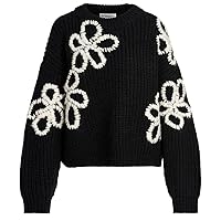 Women's Eschew Black Ebmroidered Flower Pullover