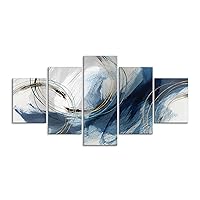 Fu-Keivy Blue Grey Abstract Canvas Wall Art Decor Fantasy Modern Artwork Painting for Living Room Bedroom 5 Panel Wall Pictures Graffiti on White Background