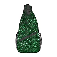 Green Sequin Sparkle Cross Chest Bag Diagonally Crossbody Shoulder Bag Travel Backpack Sling Bag for Women Men