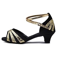 HIPPOSEUS Girls' and Women's Latin Dance Shoes Satin Low Heel Ballroom Salsa Dancing Shoes 201