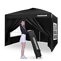 Pop-up Gazebo Instant Portable Canopy Tent 10'x10', with 4 Sidewalls, Windows, Wheeled Bag, for Patio/Outdoor/Wedding Parties and Events (10FTx10FT, Black)