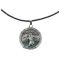 Saint Christopher Metal Round Pendant Leather Necklace also Stock in US