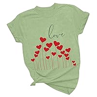 Funny Love Hearts Floral Shirts for Women Valentines Day Short Sleeve Crewneck Casual T-Shirts 2024 Fashion Tees