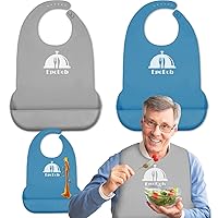 2 Pack Silicone Adult Bibs with Crumb Catcher, Washable and Adjustable Adult Bibs for Elderly Men Women Seniors
