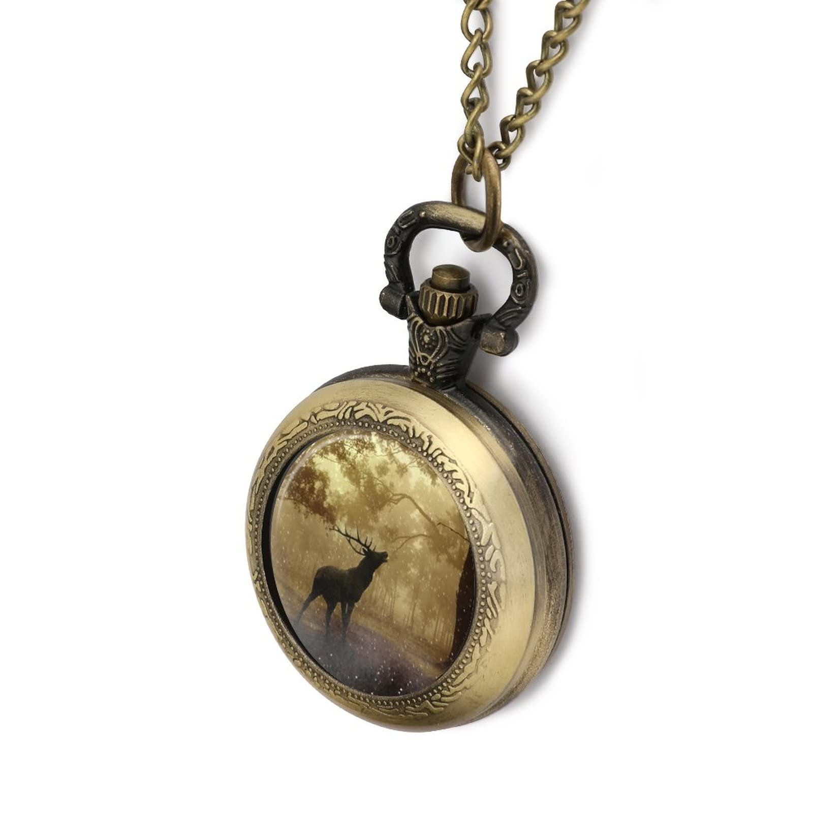 Deer Autumn Vintage Pocket Watch with Chain Gifts for Men Women Christmas Graduation Birthday Fathers Day