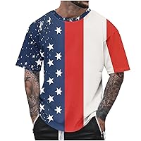 Mens 4th of July T Shirts American Flag Stars Stripes Patriotic Pullover Tops Summer Short Sleeve Crewneck T-Shirt