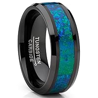 Metal Masters CO. Men's Black Tungsten Carbide Wedding Band Ring Blue Green Simulated Crushed Opal 8MM Comfort-Fit