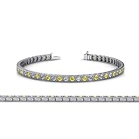 Yellow Sapphire & Natural Diamond Milgrain Work Tennis Bracelet 1.66 ctw 14K White Gold