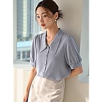 Women's Shirts Sexy for Women Puff Sleeve Button Front Shirt Shirts for Women (Color : Baby Blue, Size : Small)