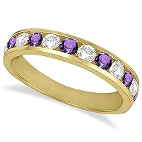 14k Gold 1.20ct Alternating Channel-Set Natural Amethyst Gemstone and Diamond Wedding Ring Band