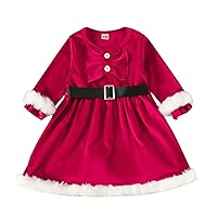 Toddler Girls Long Sleeve Christmas Ruffles Fleece Princess Dress Clothes Dresses Baby Girl